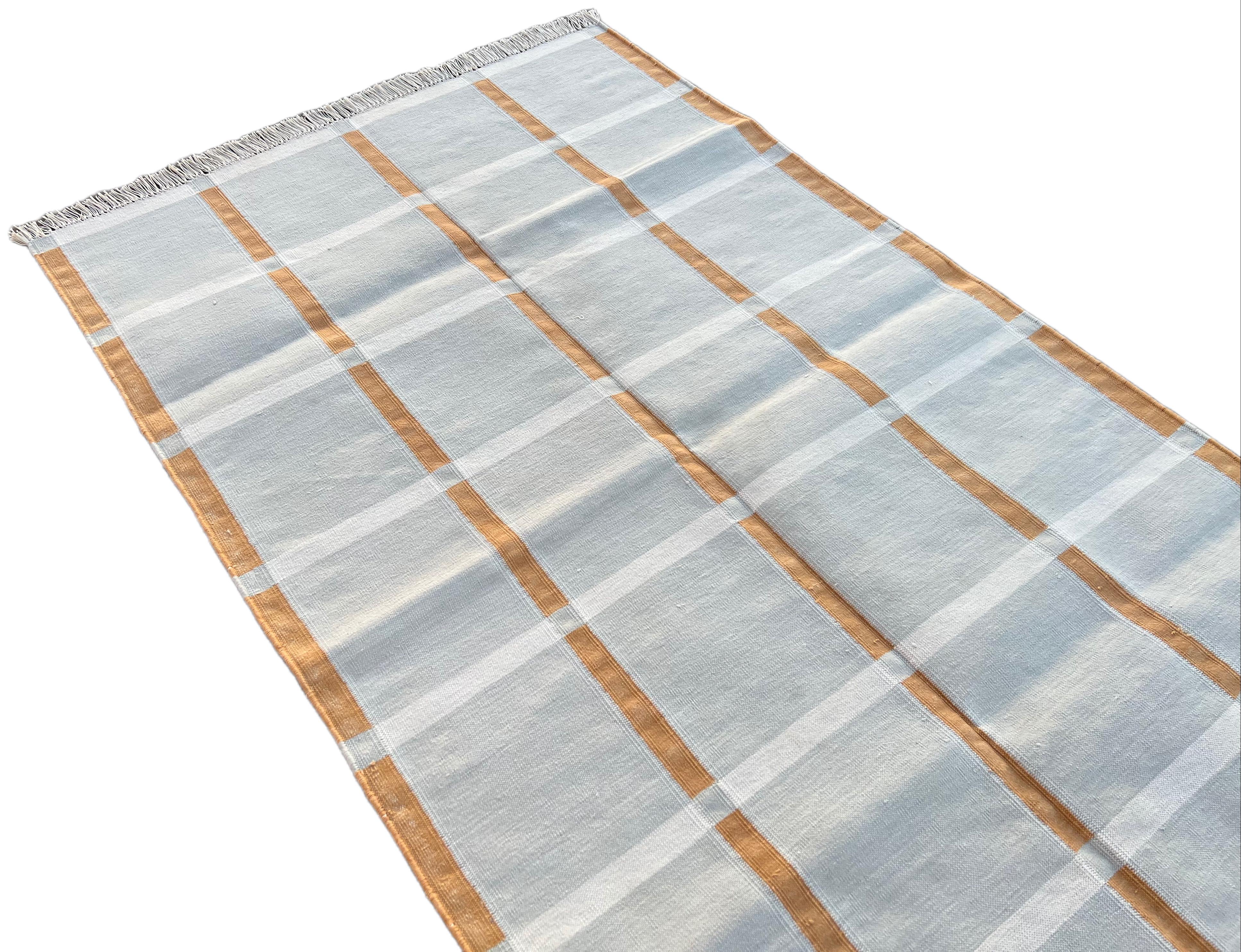 Alfombra de Algodón Hecha a Mano, 3x5 Cuadros Grises y Naranjas Dhurrie India Tejido a mano en venta
