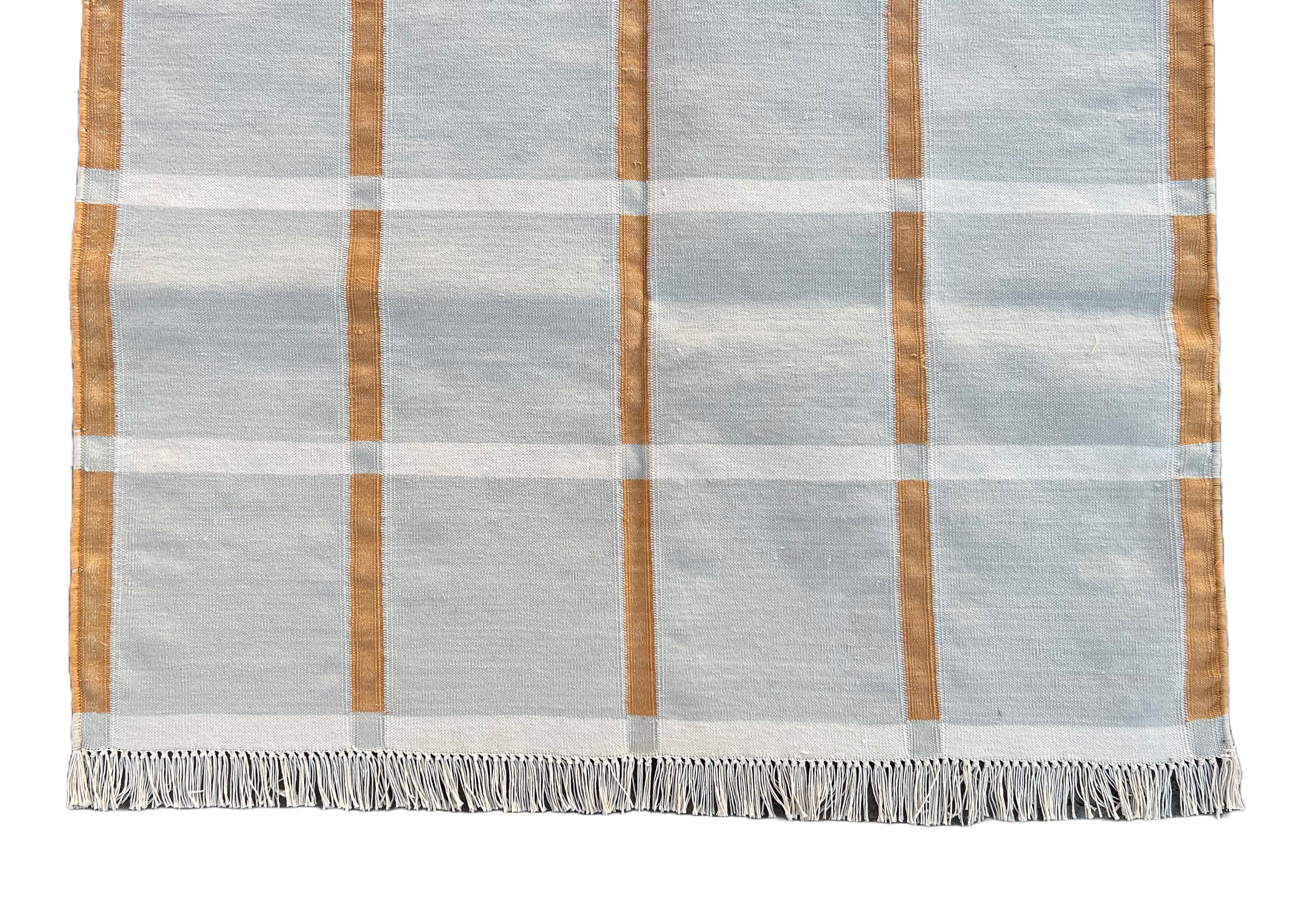 Alfombra de Algodón Hecha a Mano, 3x5 Cuadros Grises y Naranjas Dhurrie India en Nuevo estado para la venta en Jaipur, IN