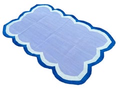 Tapis Dhurrie à tissage plat en coton fait à la main, 3x5, lavande et bleu festonné