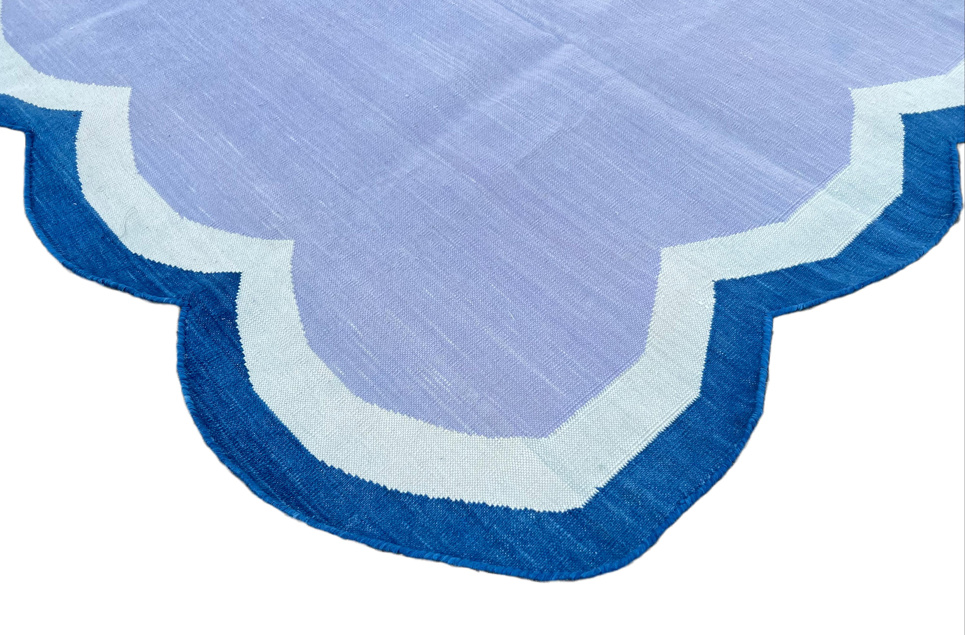Handgefertigter Flachgewebe-Teppich aus Baumwolle, 3x5 Lavendel und blauer Jakobsmuschel-Kelim Dhurrie (Moderne der Mitte des Jahrhunderts) im Angebot