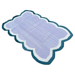 Tappeto a tessitura piatta in cotone fatto a mano, 3x5 Lavender and Blue Scallop Rug & Kilim Dhurrie