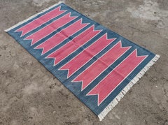 Handmade Cotton Area Flat Weave Rug, 3x5 Pink And Blue Striped Indian Dhurrie