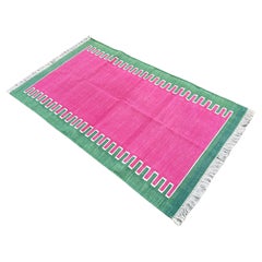 Handmade Cotton Area Flat Weave Rug, 3x5 Pink And Green Striped Indian Dhurrie