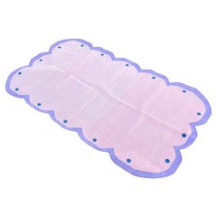 Handmade Cotton Area Flat Weave Rug, 3x5 Pink, Lavender Scalloped Indian Dhurrie