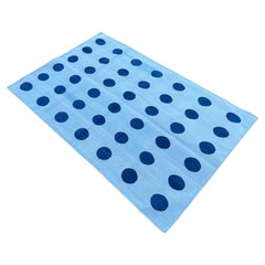 Tapis de sol en coton tissé à plat, 3x5 Bleu ciel Ball and Ball à motifs indiens Dhurrie