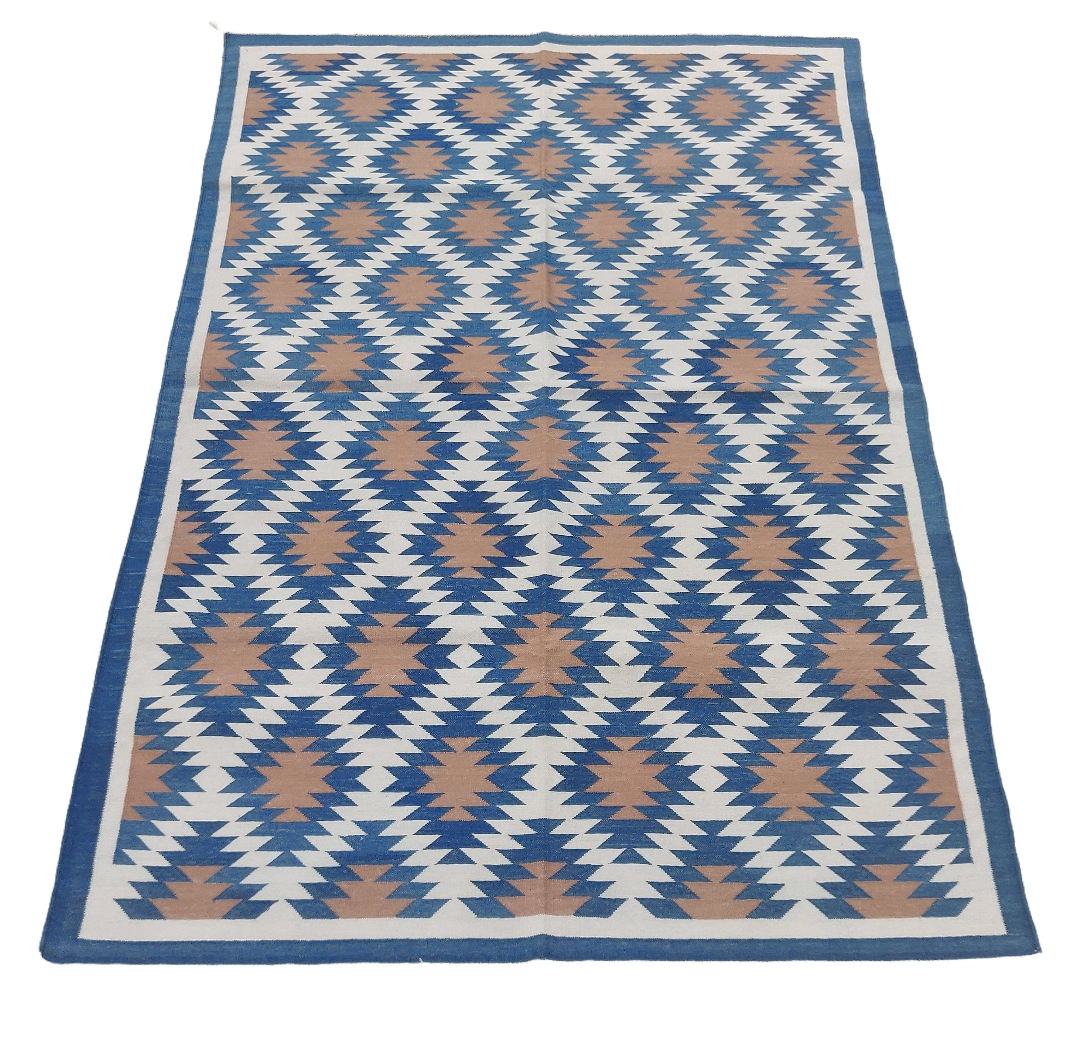 Cotton Vegetable Dyed Blue and White Geometric Indian Dhurrie Rug-4'x6' 

These special flat-weave dhurries are hand-woven with 15 ply 100% cotton yarn. Due to the special manufacturing techniques used to create our rugs, the size and color of each