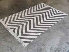 Handmade Cotton Area Flat Weave Rug, 4x6 Brown And White Striped Indian Dhurrie