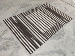 Handmade Cotton Area Flat Weave Rug, 4x6 Brown And White Striped Indian Dhurrie