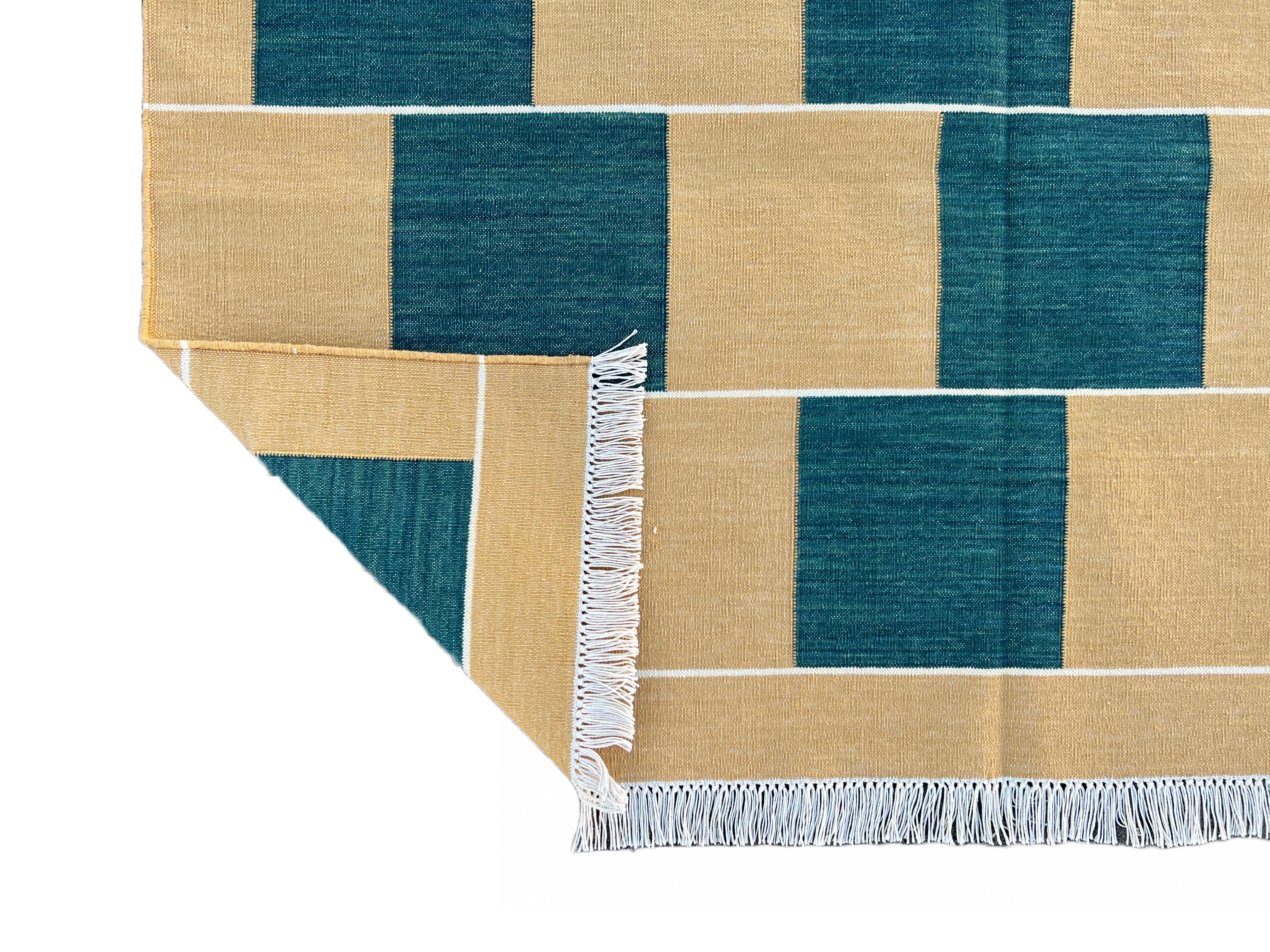 Cotone Tappeto a tessitura piatta in cotone fatto a mano, 4x6 Greene & Greene & Greene a quadretti indiani in vendita
