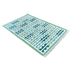 Tappeto a tessitura piatta in cotone fatto a mano, 4x6 Greene & Greene, Whiting a strisce Dhurrie
