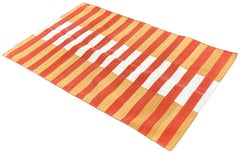 Handmade Cotton Area Flat Weave Rug, 4x6 Mustard, Orange Striped Indian Dhurrie