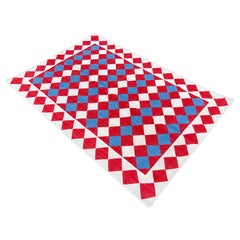 Handmade Cotton Area Flat Weave Rug, 4x6 Red And Cream Checked Indian Dhurrie