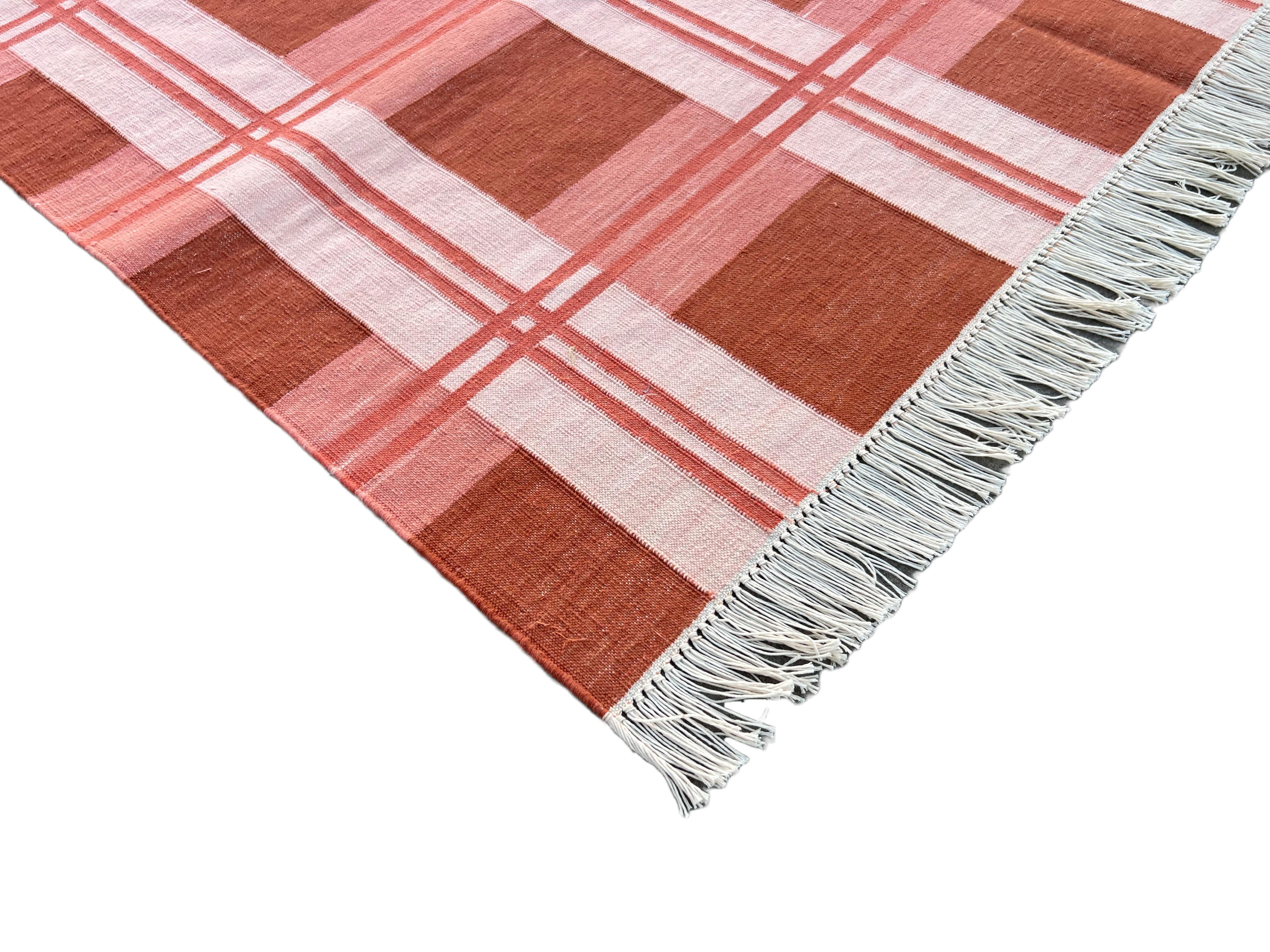 Cotton Vegetable Dyed Red and Pick Checked Indian Dhurrie Rug-4'x6' 

These special flat-weave dhurries are hand-woven with 15 ply 100% cotton yarn. Due to the special manufacturing techniques used to create our rugs, the size and color of each