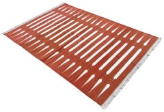Handmade Cotton Area Flat Weave Rug, 4x6 Tan And White Striped Indian Dhurrie
