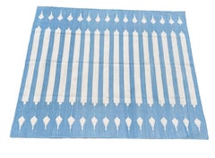 Handmade Cotton Area Flat Weave Rug, 5x7 Blue And White Striped Indian Dhurrie