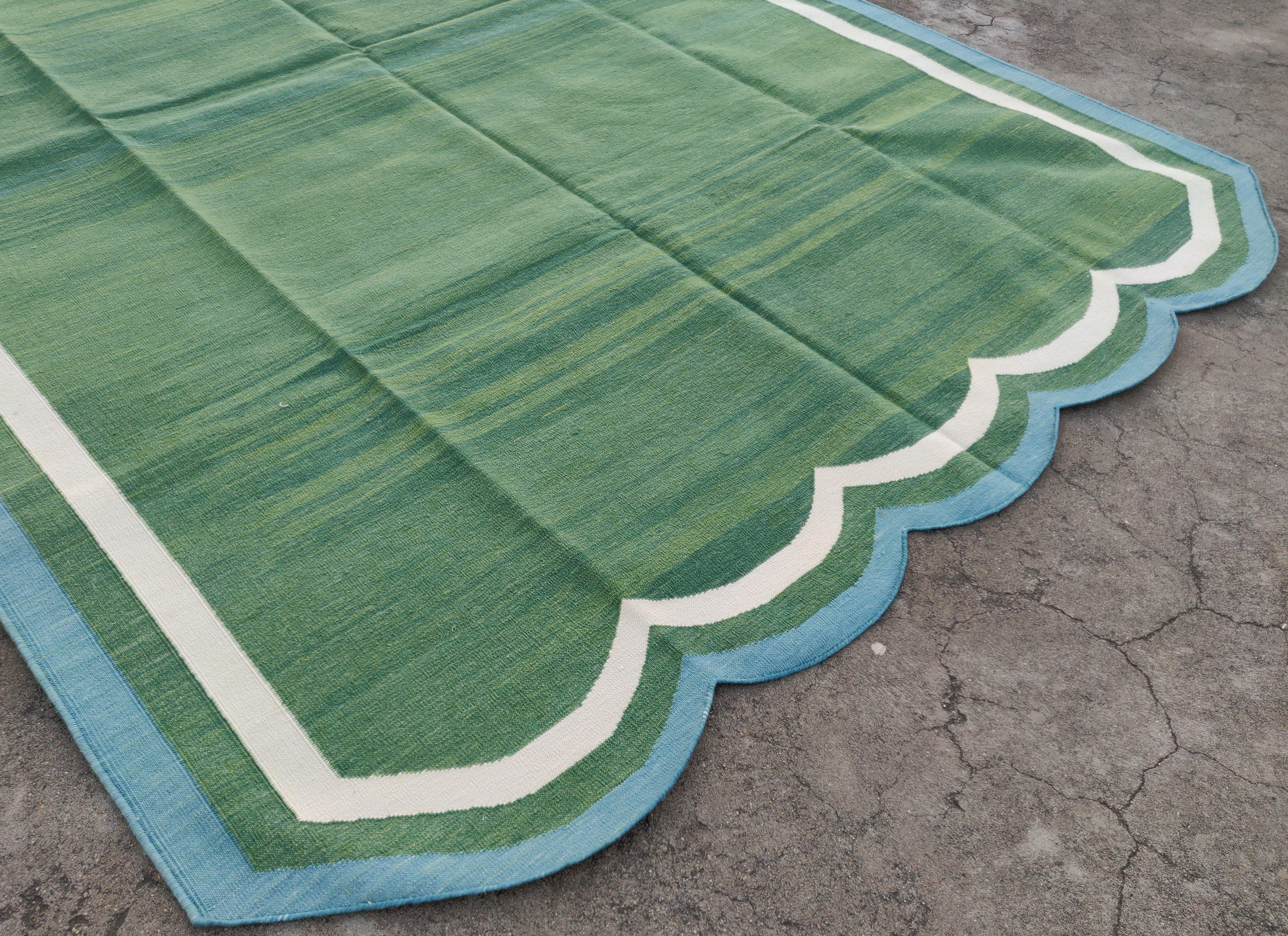Indiano Tappeto a tessitura piatta in cotone fatto a mano, 5x7 Greene & Greene blu con smerli indiani in vendita