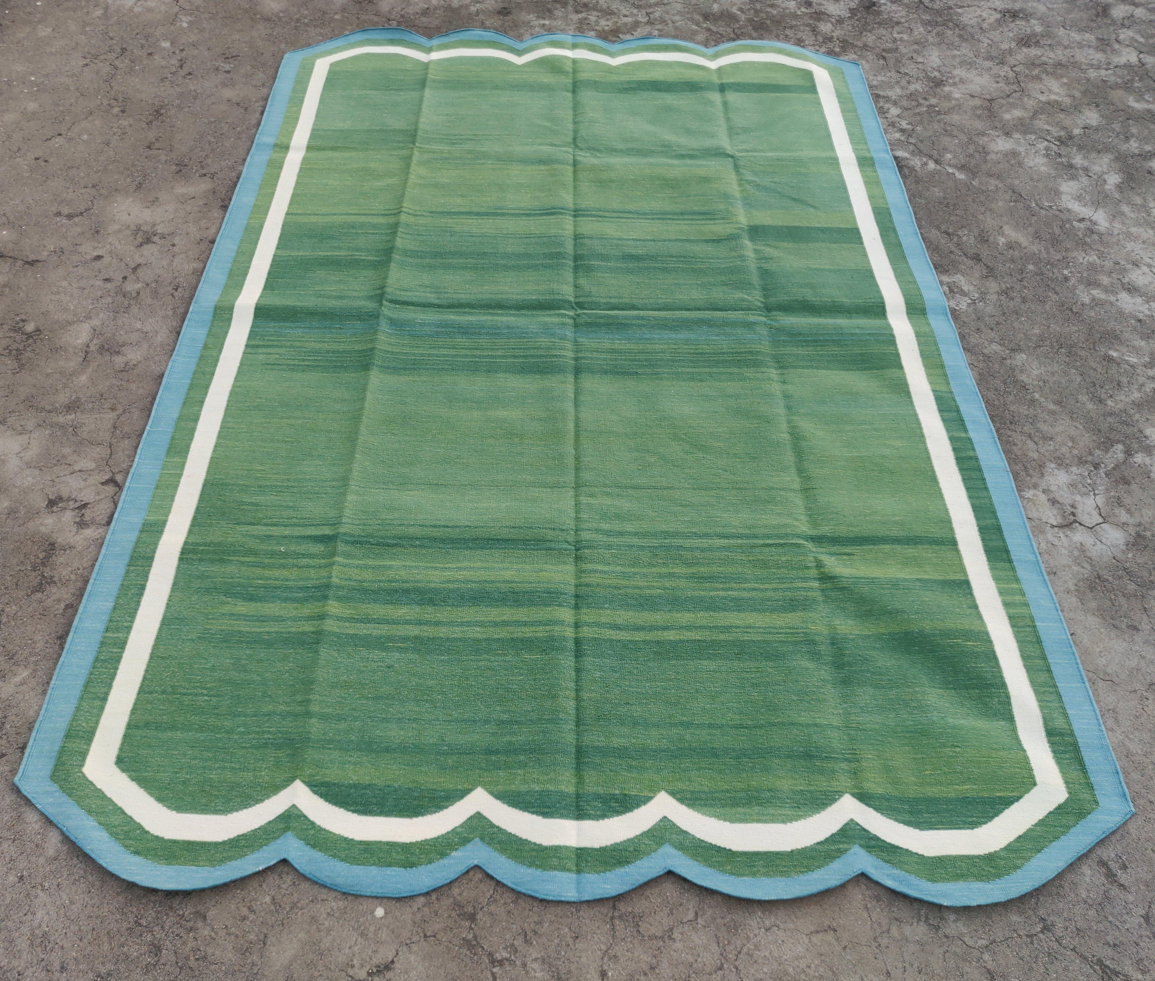 Tessuto a mano Tappeto a tessitura piatta in cotone fatto a mano, 5x7 Greene & Greene blu con smerli indiani in vendita