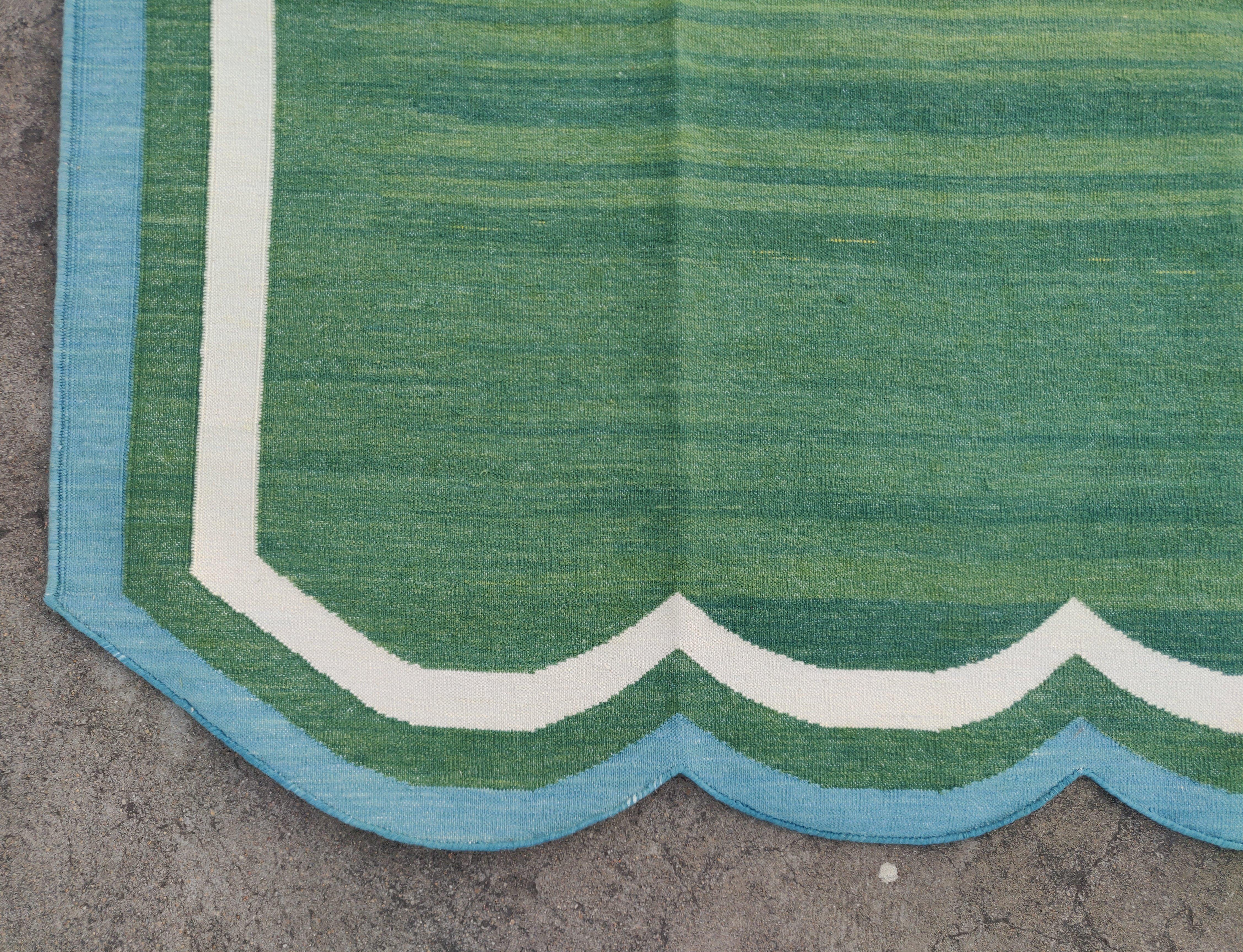 Cotone Tappeto a tessitura piatta in cotone fatto a mano, 5x7 Greene & Greene blu con smerli indiani in vendita