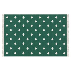 Tappeto in cotone fatto a mano, a trama piatta, 5x7, con motivo a foglie verdi e bianche, Dhurrie indiano