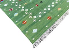 Tappeto a tessitura piatta in cotone fatto a mano, 5x7 Greene & Greene bianco Shooting Star Dhurrie