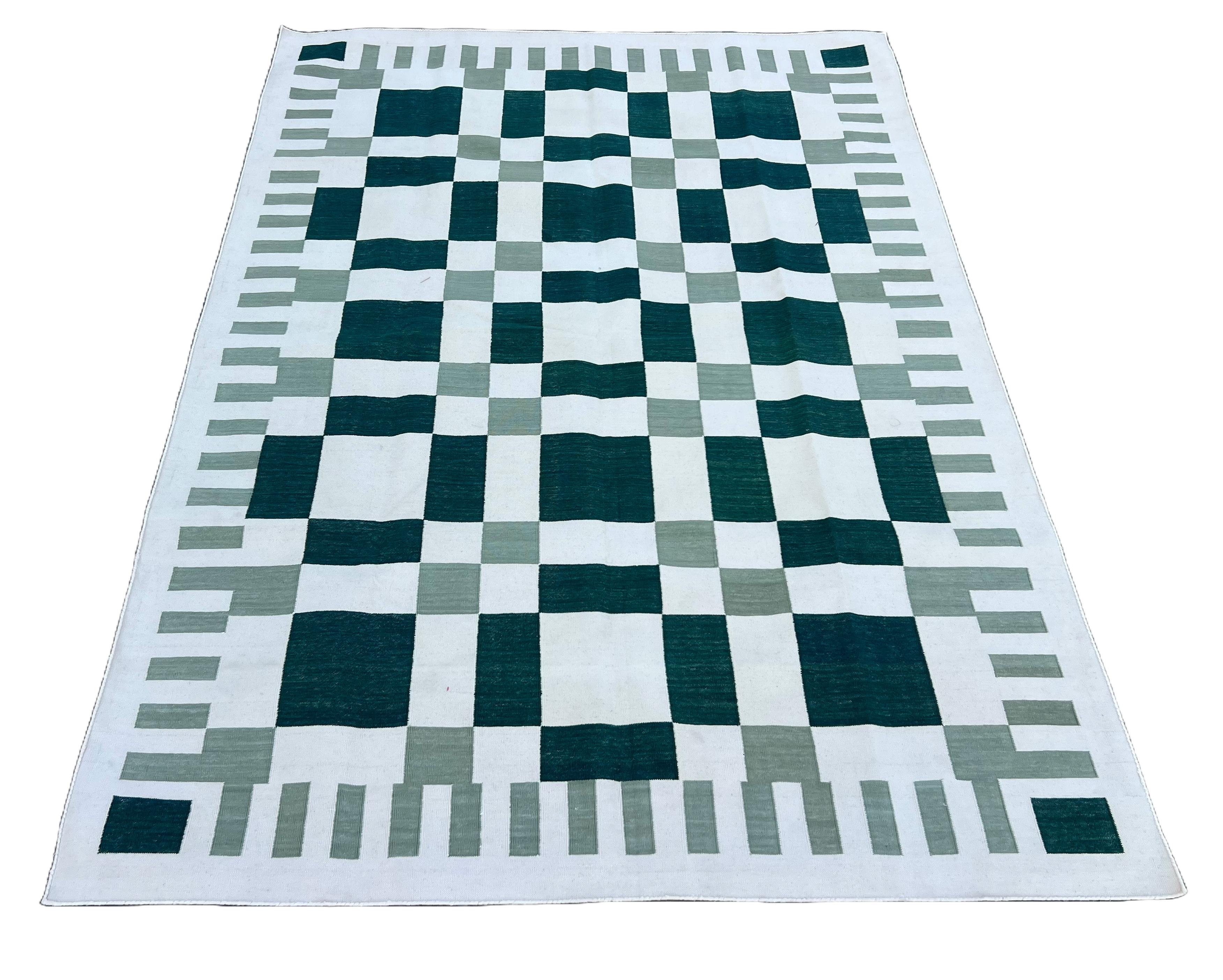 Tappeto a trama piatta in cotone fatto a mano, 5x7 Greene & Greene, Crema Geometrico Indiano Dhurrie In condizioni Nuovo in vendita a Jaipur, IN