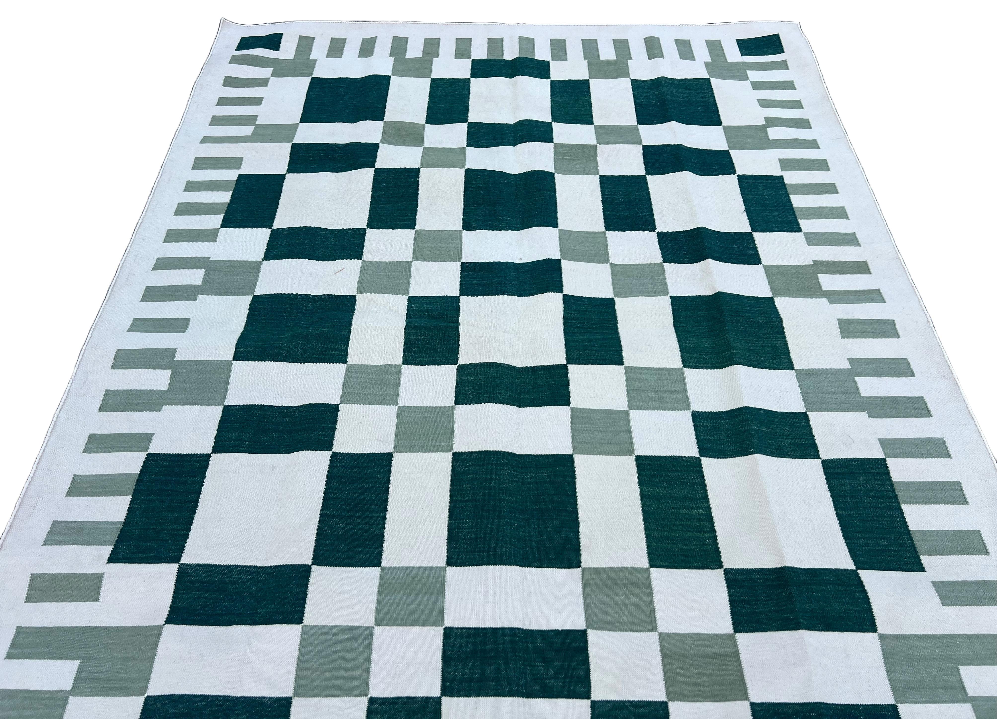 XXI secolo e contemporaneo Tappeto a trama piatta in cotone fatto a mano, 5x7 Greene & Greene, Crema Geometrico Indiano Dhurrie in vendita