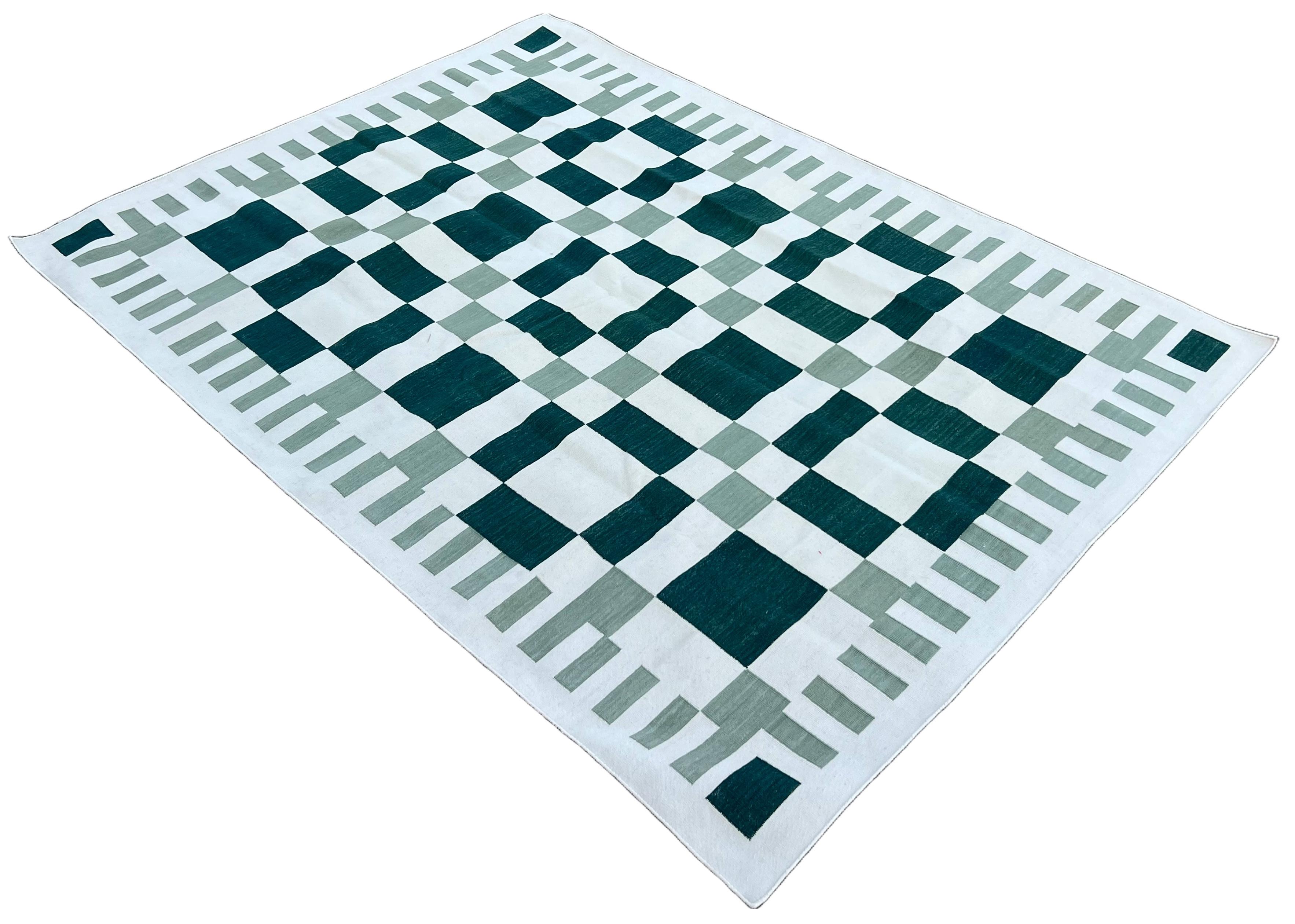 Tappeto a trama piatta in cotone fatto a mano, 5x7 Greene & Greene, Crema Geometrico Indiano Dhurrie in vendita 2