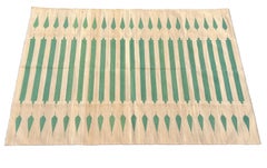 Handmade Cotton Area Flat Weave Rug, 5x7 Yellow And Blue Striped Indian Dhurrie