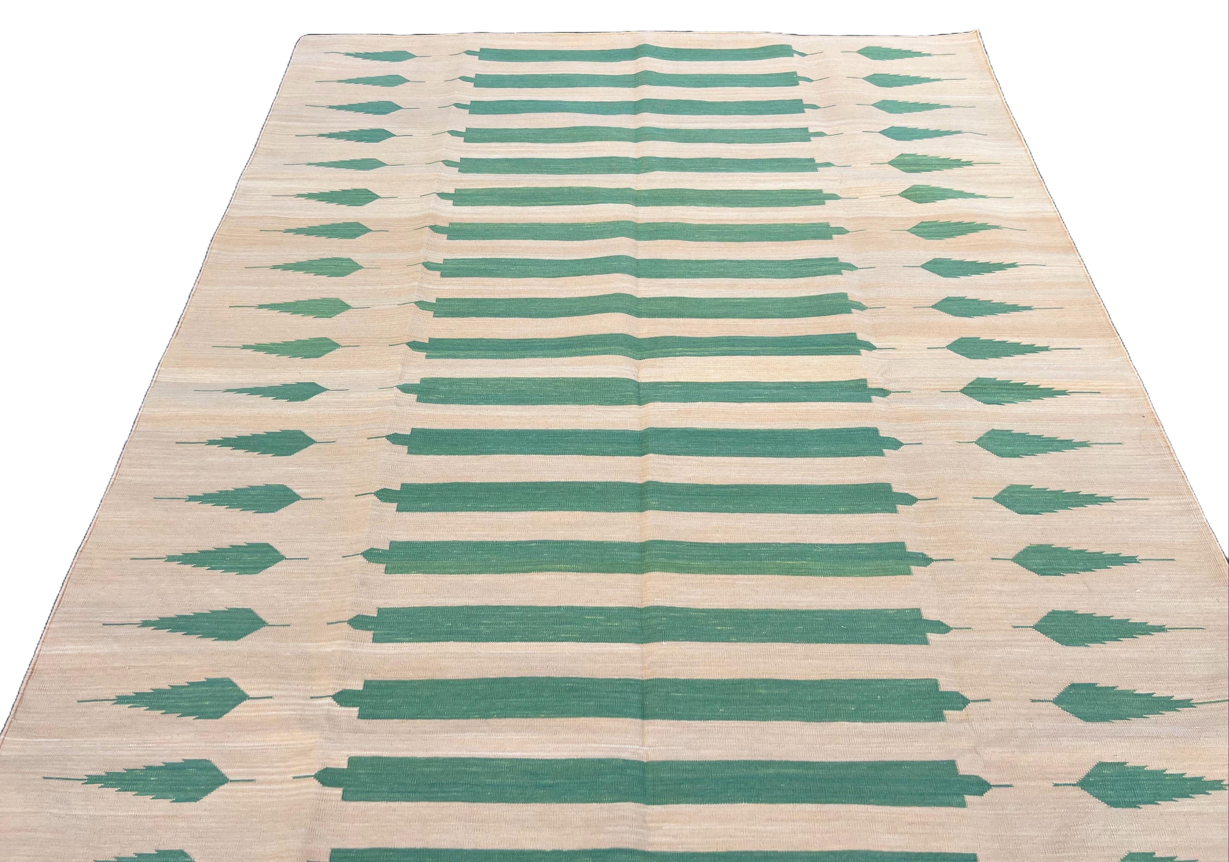 Tappeto a tessitura piatta in cotone fatto a mano, 5x7 a righe gialle e blu, indiano Dhurrie In condizioni Nuovo in vendita a Jaipur, IN