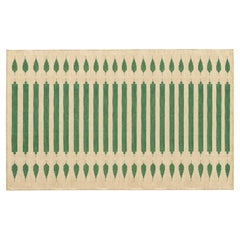 Handgefertigter Flachgewebe-Teppich aus Baumwolle, 5x7 Gelb und Blau gestreift Indischer Dhurrie