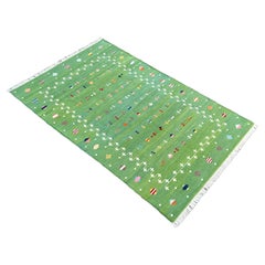 Handmade Cotton Area Flat Weave Rug, 5x8 Green Shooting Star Indian Dhurrie Rug