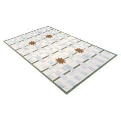 Tappeto a tessitura piatta in cotone fatto a mano, 5x8 blu cielo, crema stella Dash indiano Durrie