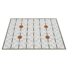 Tappeto a tessitura piatta in cotone fatto a mano, 5x8 blu cielo, crema stella Dash indiano Durrie