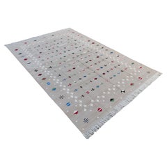 Alfombra de Algodón de Tejido Plano, 6x9 Beige y Blanco Estrella Fugaz Dhurrie