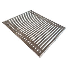 Handmade Cotton Area Flat Weave Rug, 6x9 Brown And White Striped Indian Dhurrie