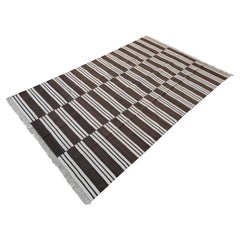 Handmade Cotton Flat Weave Rug, 6.5x10 Brown And White Striped Indian Dhurrie