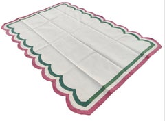 Tapis Kilim Dhurrie à tissage plat fait à la main, 6 x 9, crème et rose festonné