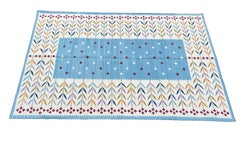 Handmade Cotton Area Flat Weave Rug, 6x9 Cream, Multicolor Leaf Indian Dhurrie