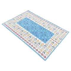 Handgefertigter Flachgewebe-Teppich aus Baumwolle, 6x9 Creme, Multicolor Leaf Indian Dhurrie