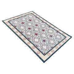 Handmade Cotton Area Flat Weave Rug, 6x9 Cream, Peach Geometric Indian Dhurrie