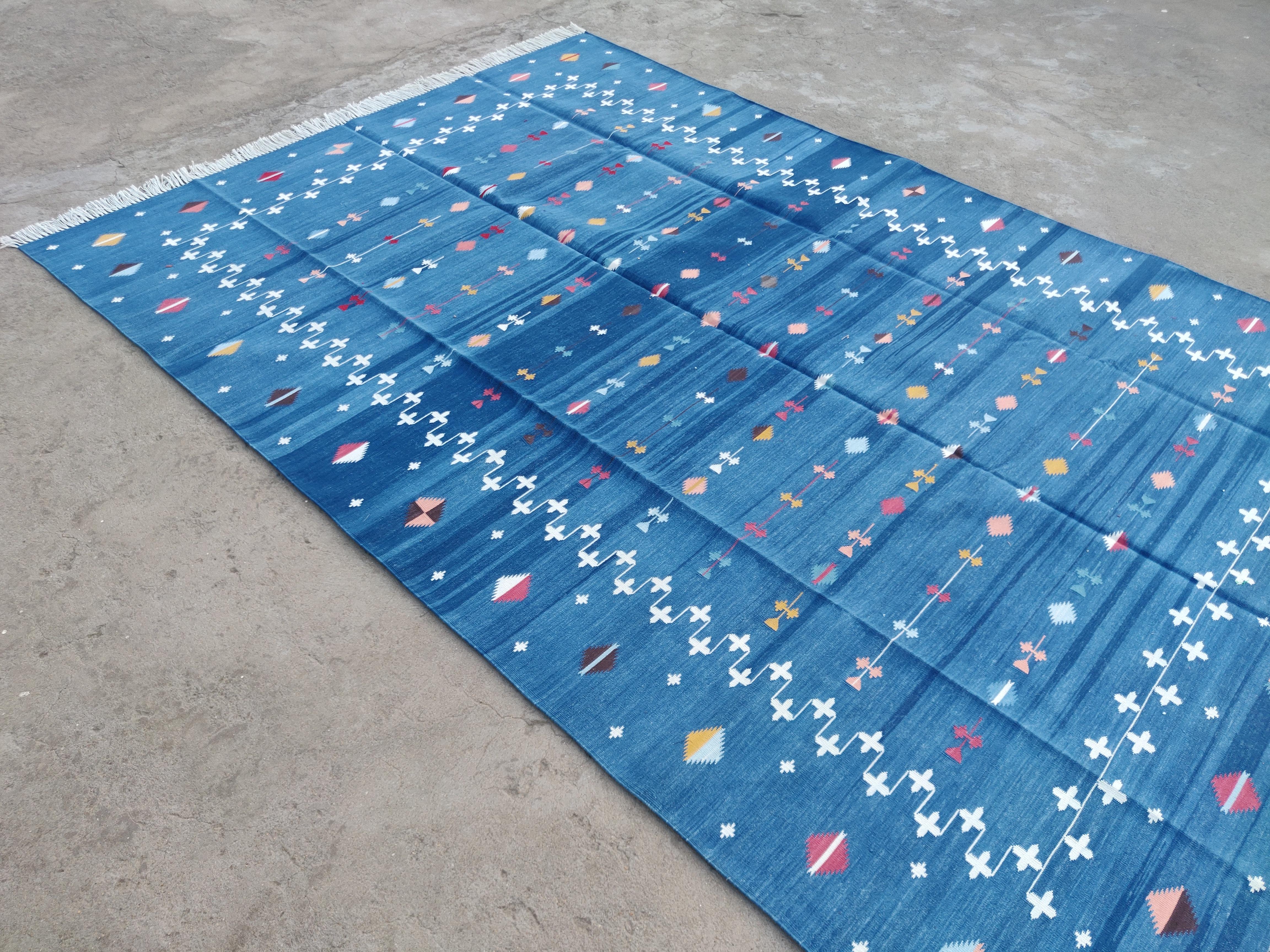 Tapis en coton tissé à plat, 6x9 Denim Blue Indian Shooting Star Dhurrie en vente 1
