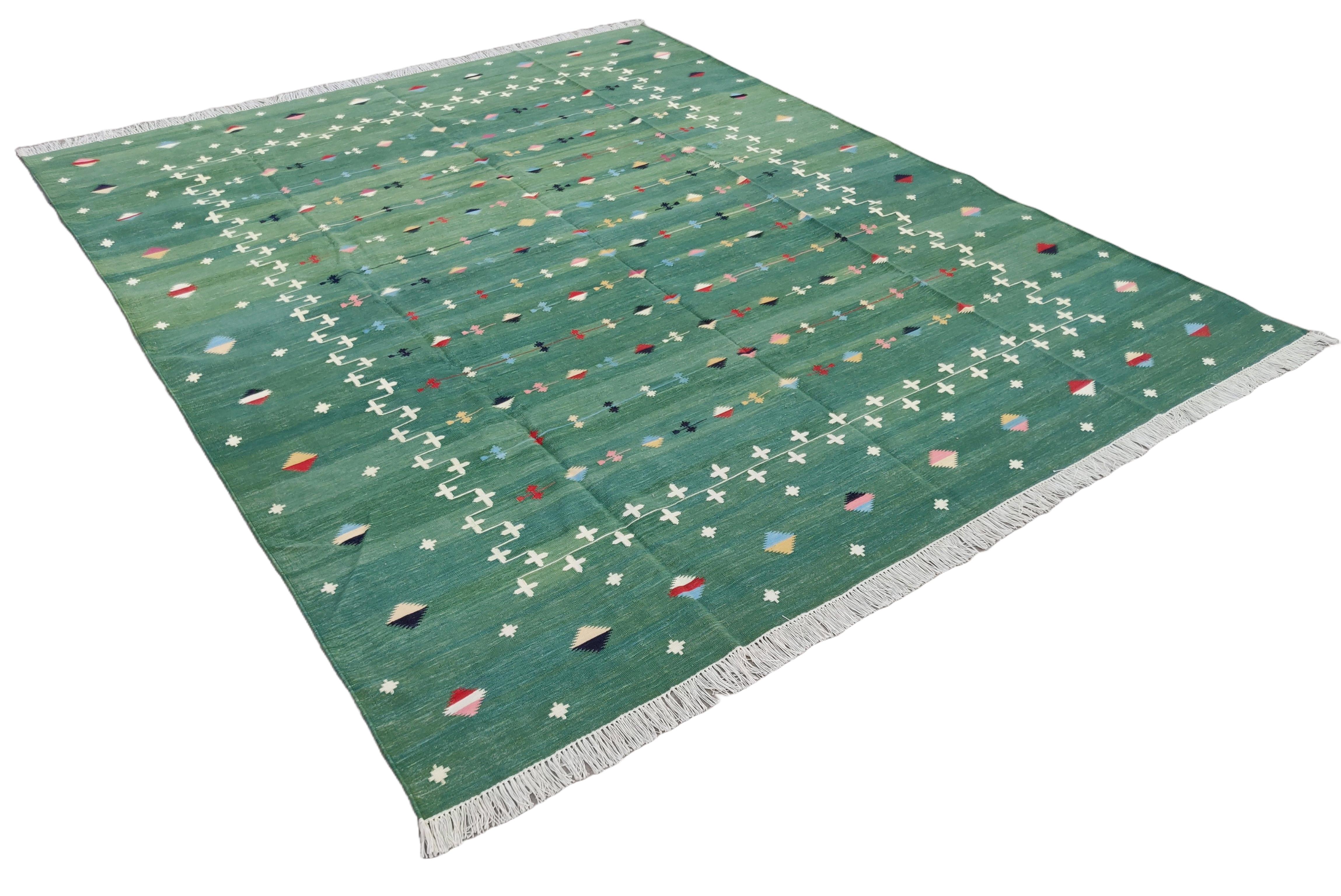 Tapis en coton tissé à plat, 6x9 Forest Green Shooting Star Indian Rug en vente 1
