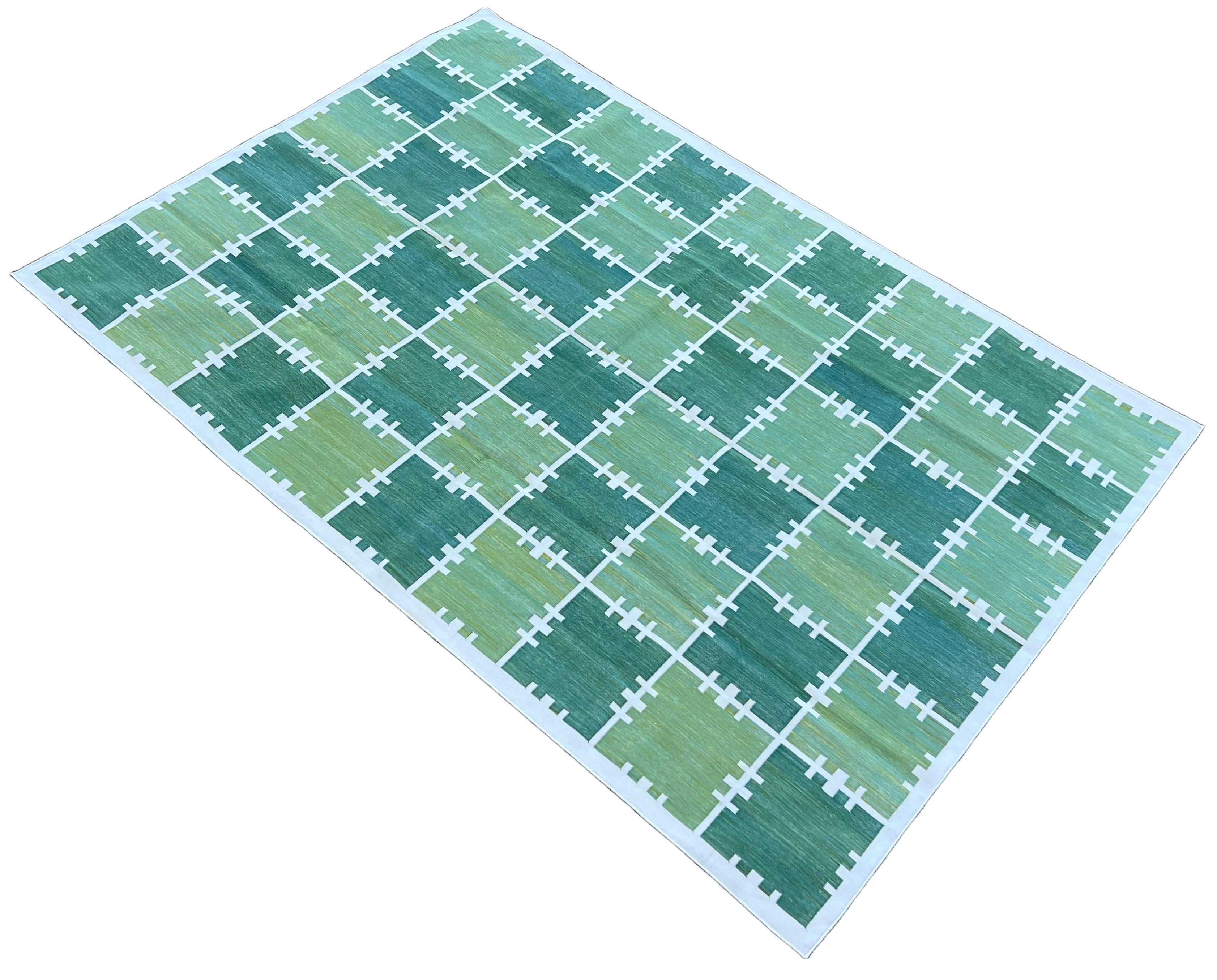 Tappeto a tessitura piatta in cotone fatto a mano, 6x9 Greene & Greene a quadri indiani in vendita 2