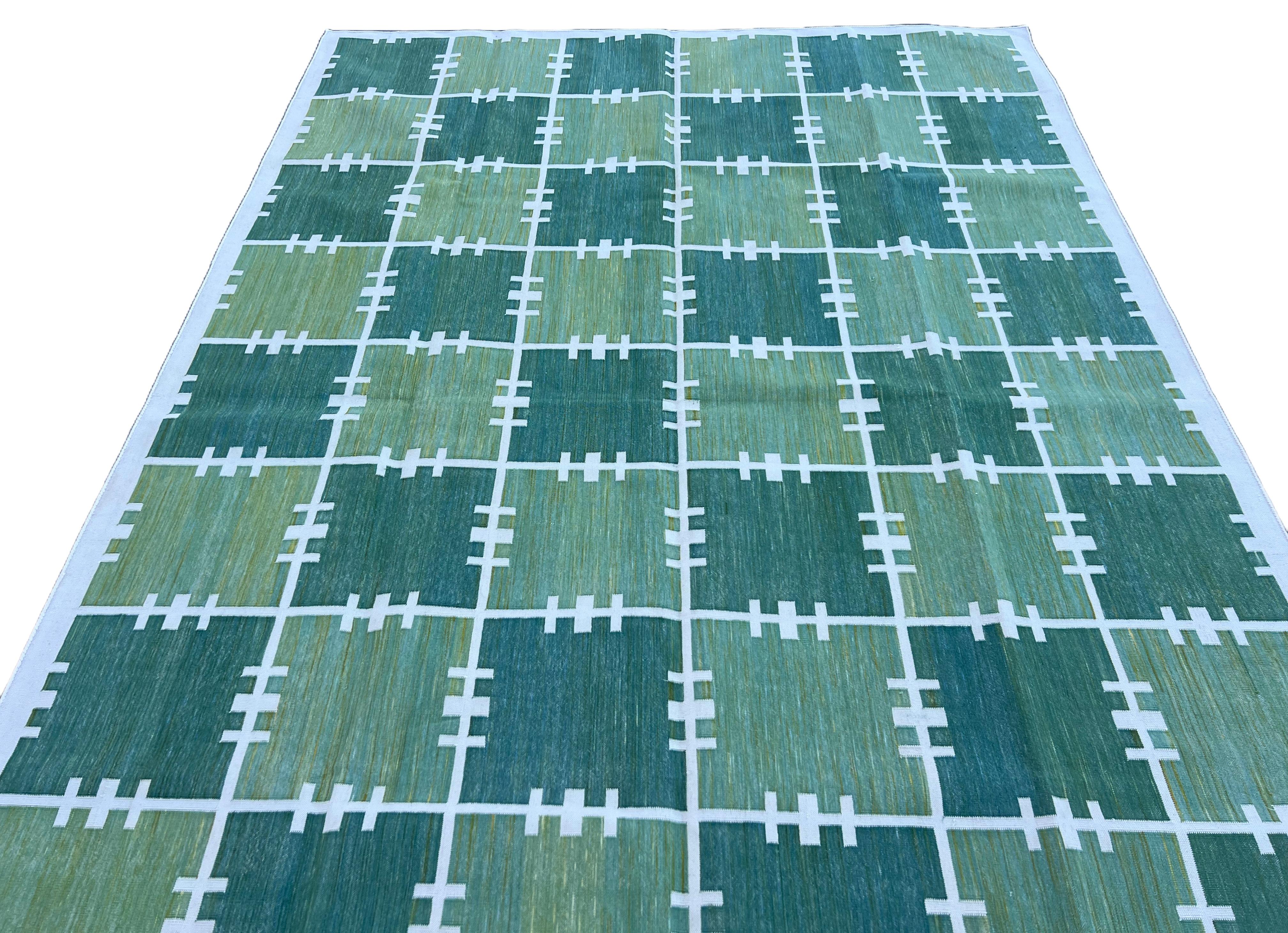 Indiano Tappeto a tessitura piatta in cotone fatto a mano, 6x9 Greene & Greene a quadri indiani in vendita