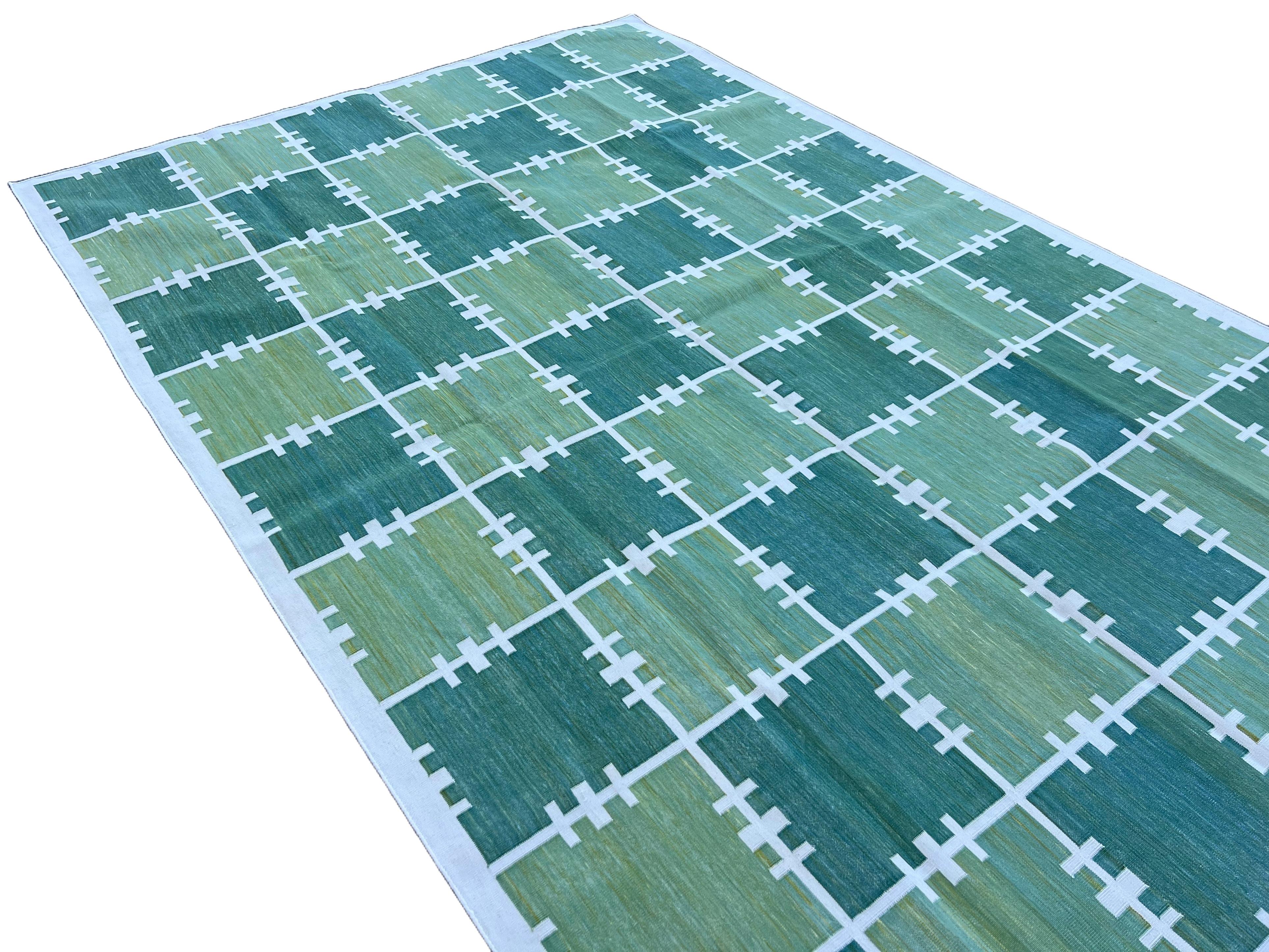 Tappeto a tessitura piatta in cotone fatto a mano, 6x9 Greene & Greene a quadri indiani In condizioni Nuovo in vendita a Jaipur, IN