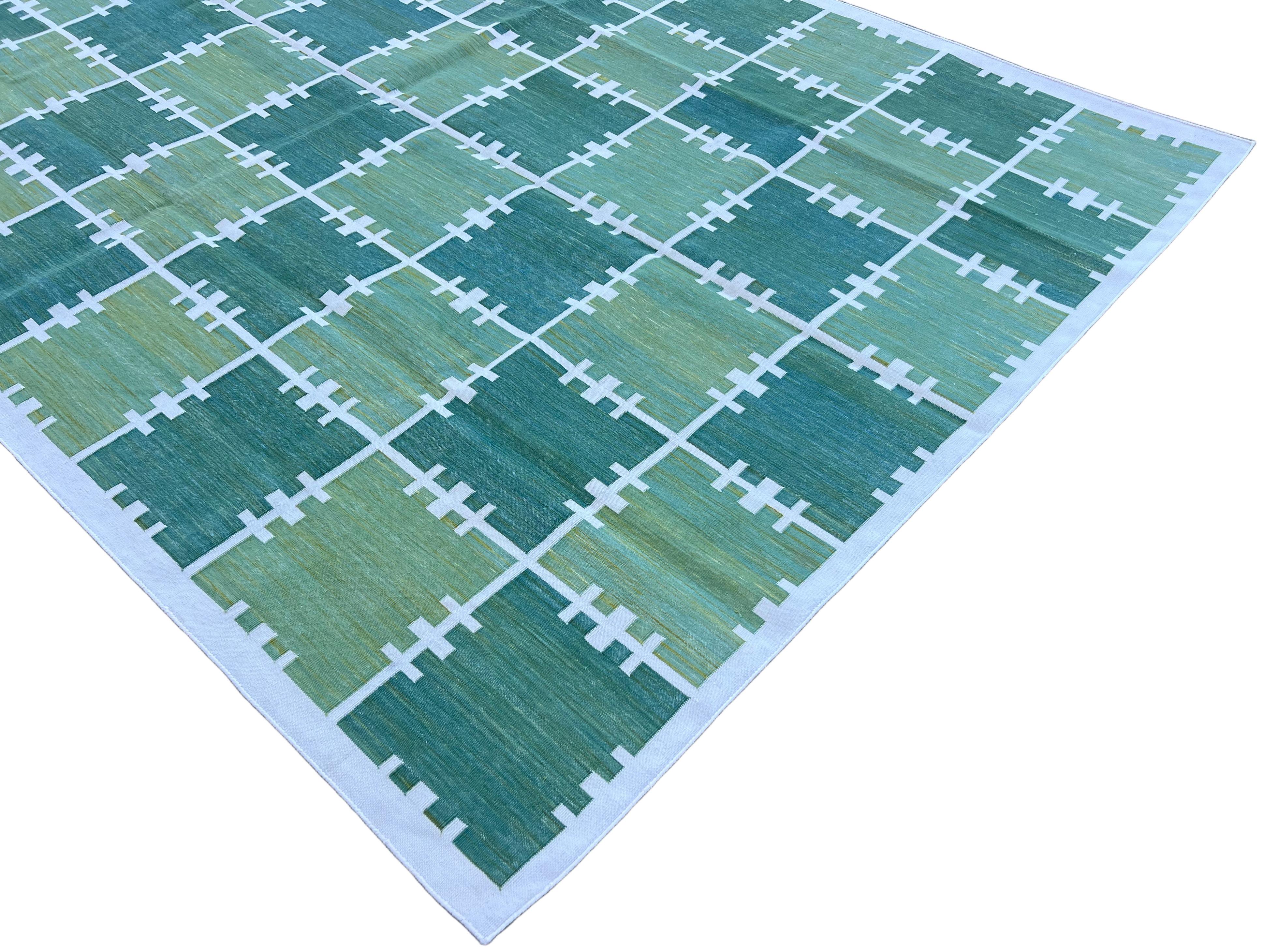 XXI secolo e contemporaneo Tappeto a tessitura piatta in cotone fatto a mano, 6x9 Greene & Greene a quadri indiani in vendita