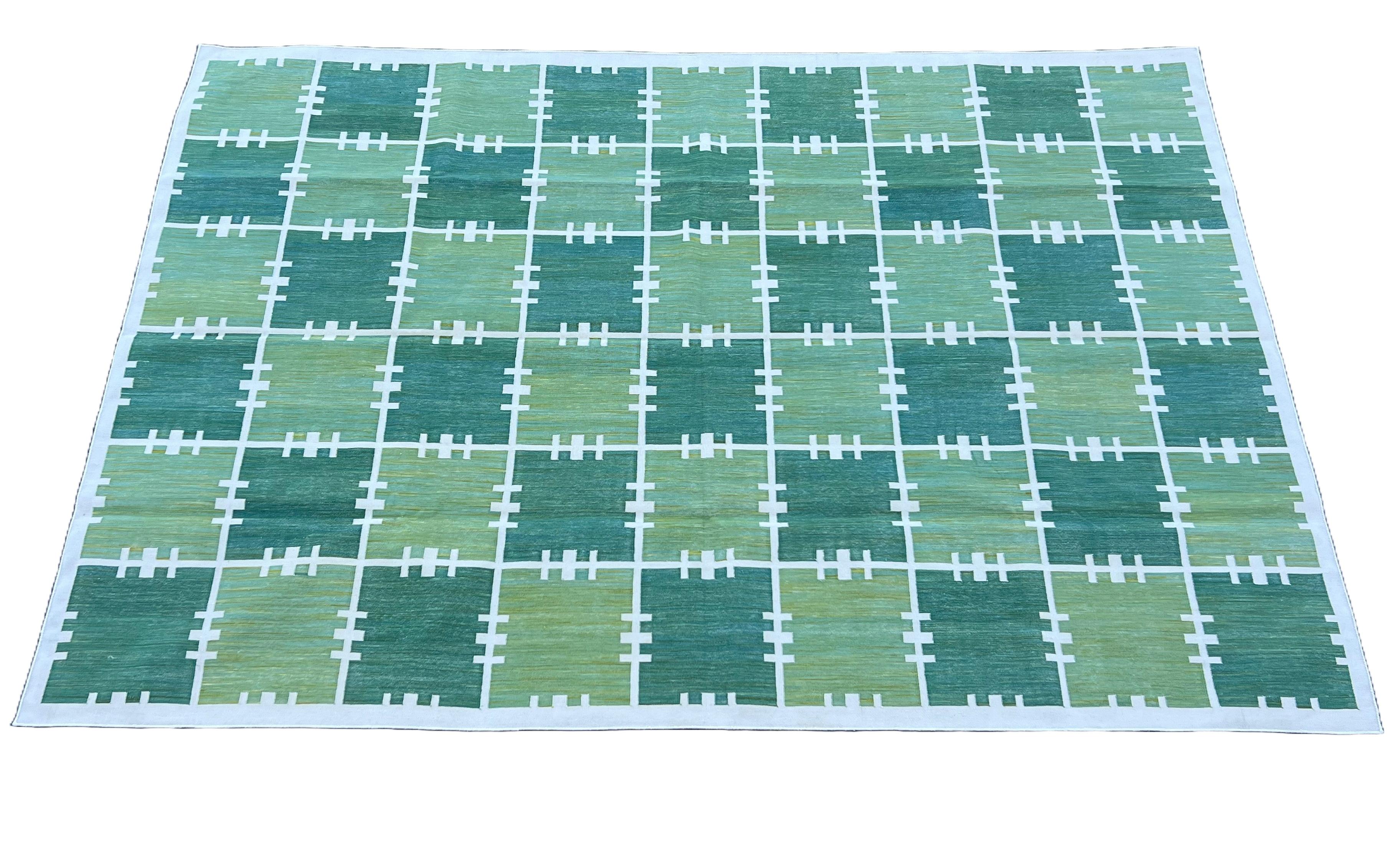 Tappeto a tessitura piatta in cotone fatto a mano, 6x9 Greene & Greene a quadri indiani in vendita 1