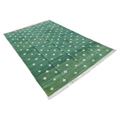 Tapis Dhurrie indien à tissage plat fait main, 6 x 9, vert et blanc diamant