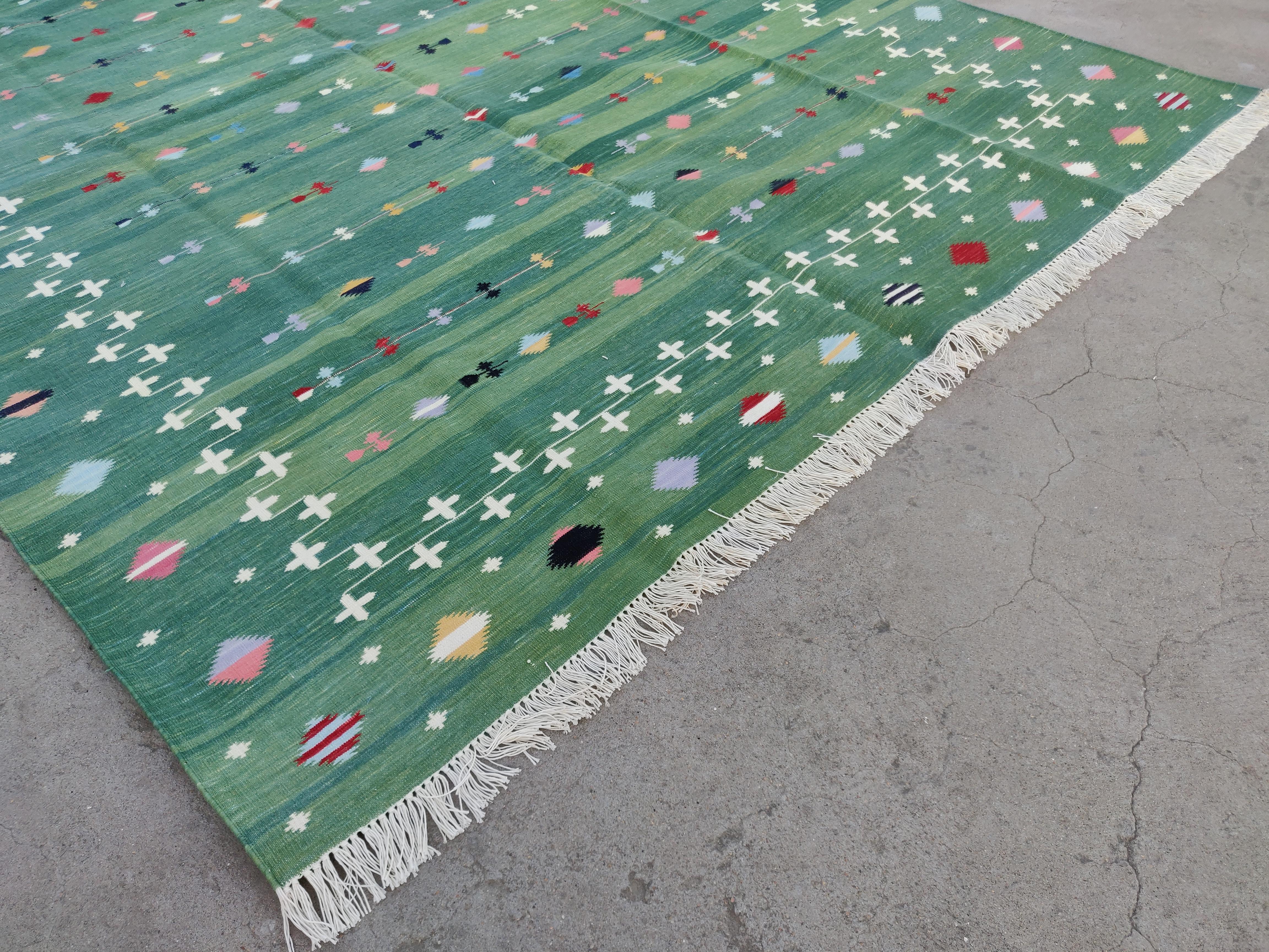 Tessuto a mano Tappeto a tessitura piatta per aree in cotone fatto a mano, 6x9 Greene & Greene Greene, stella cadente Indiano Dhurrie in vendita