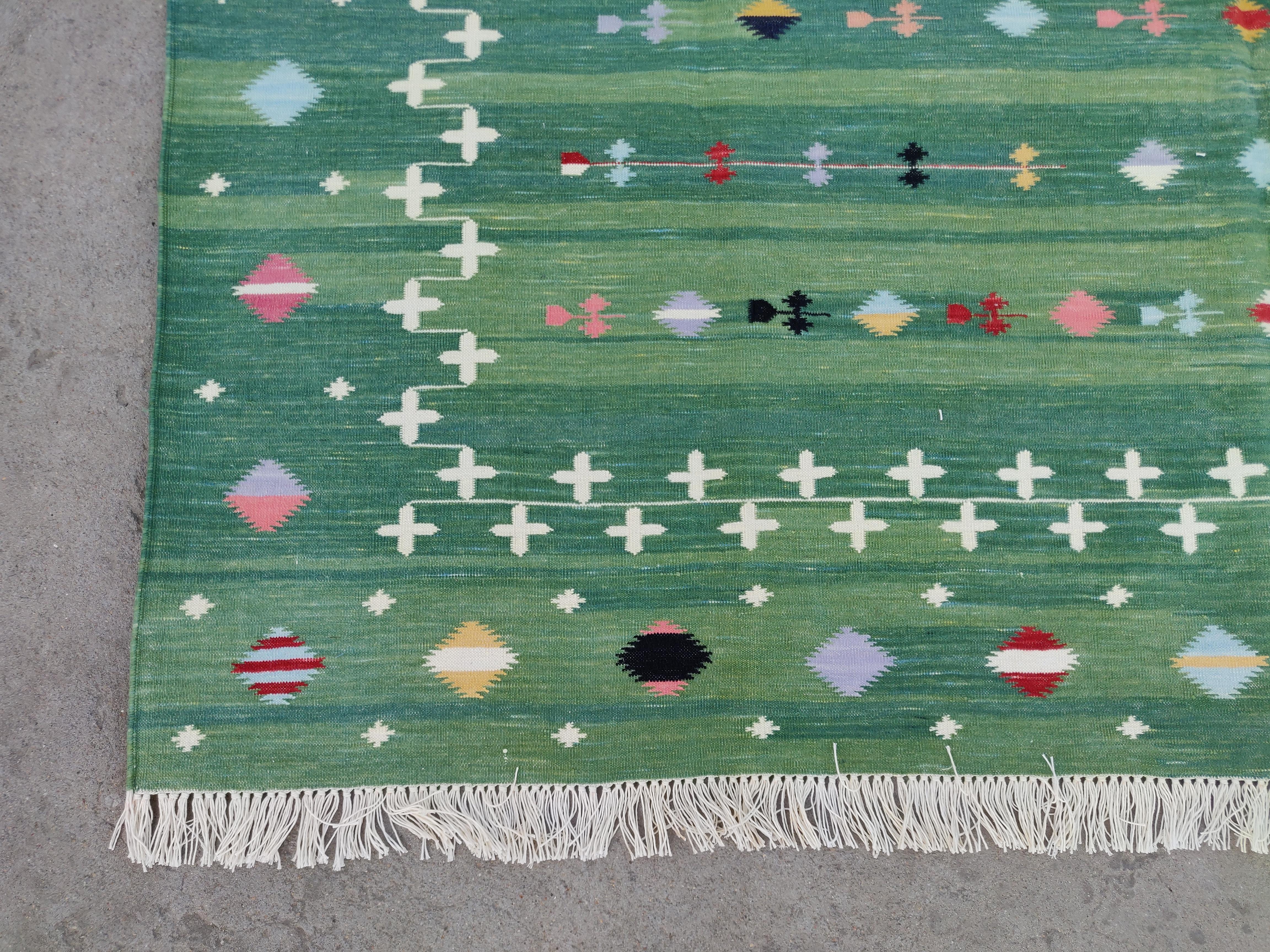 Cotone Tappeto a tessitura piatta per aree in cotone fatto a mano, 6x9 Greene & Greene Greene, stella cadente Indiano Dhurrie in vendita